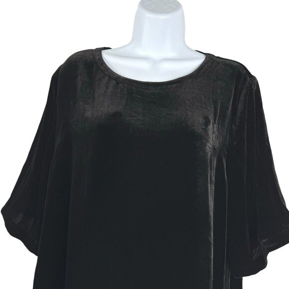 Eileen Fisher Velvet Tunic Dress Large Black Short Sleeve Roundneck NWT DR-1620 - Picture 4 of 12